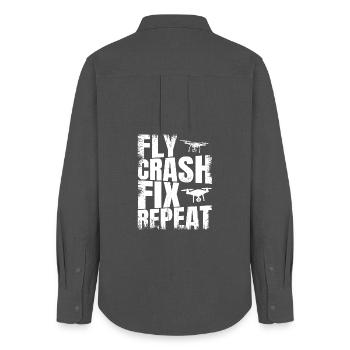 Fly_Crash_Fix_Repeat - Women's Oxford Shirt - anthracite - Back - AI Model Female 172 light (172cm)