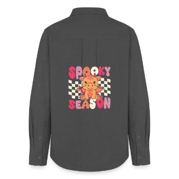 Drache Halloween Groovy Teufel Spooky Season - Frauen Oxford Hemd - Anthrazit - Hinten - AI Model Female 172 light (172cm)