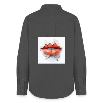 Kräftige Lippen auf rissiger Wand - Frauen Oxford Hemd - Anthrazit - Hinten - AI Model Female 172 light (172cm)