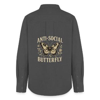 Anti-Social Butterfly Faithful Illustration - Women's Oxford Shirt - anthracite - Back - AI Model Female 172 light (172cm)