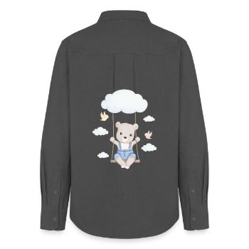 petit ours mignon sur une balançoire - Chemise Oxford Femme - charbon - Dos - AI Model Female 172 light (172cm)