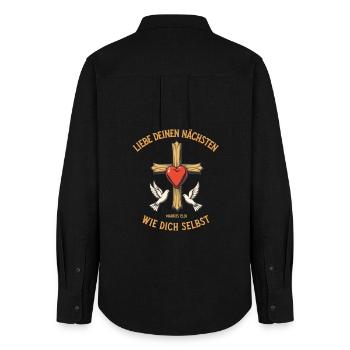 Heart Cross Christianity Bible Love your neighbor - Women's Oxford Shirt - black - Back - AI Model Female 172 light (172cm)