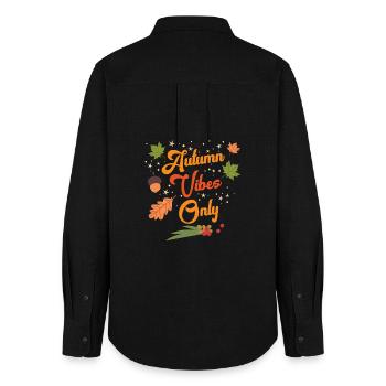 Autumn-Vibes-Only-Cozy-Fall-Leaves-Seasonal-Out - Women's Oxford Shirt - black - Back - AI Model Female 172 light (172cm)