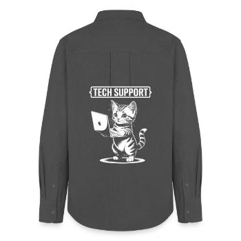 Funny Tech Support Cute Cat Ironic IT - Women's Oxford Shirt - anthracite - Back - AI Model Female 172 light (172cm)