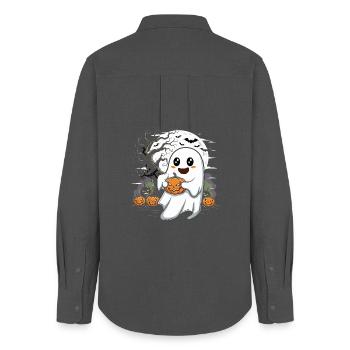 Cute Ghost with Jack-O-Lantern - Women's Oxford Shirt - anthracite - Back - AI Model Female 172 light (172cm)