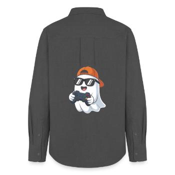 Kawaii Cute Boo Playing Video Game Halloween Gamer - Women's Oxford Shirt - anthracite - Back - AI Model Female 172 light (172cm)
