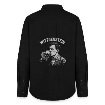 Whittgenstein Beer Drinking Illustration - Women's Oxford Shirt - black - Back - AI Model Female 172 light (172cm)