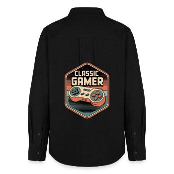 Classic Gamer Retro Controller Badge - Frauen Oxford Hemd - Schwarz - Hinten - AI Model Female 172 light (172cm)