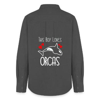 This Boy Loves Orcas - Women's Oxford Shirt - anthracite - Back - AI Model Female 172 light (172cm)