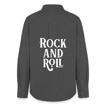 Vintage Rock'n'Roll-Typografie-Design - Frauen Oxford Hemd - Anthrazit - Hinten - AI Model Female 172 light (172cm)