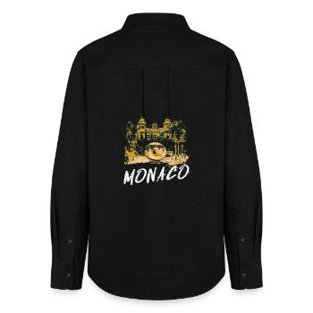 Fassade des Monaco Casinos, Golden Globe - Frauen Oxford Hemd - Schwarz - Hinten - AI Model Female 172 light (172cm)
