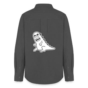 Dino Grrr – T-Rex, Nerd et style bande dessinée - Chemise Oxford Femme - charbon - Dos - AI Model Female 172 light (172cm)