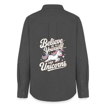 Inspirational Unicorn and Confidence Design - Women's Oxford Shirt - anthracite - Back - AI Model Female 172 light (172cm)