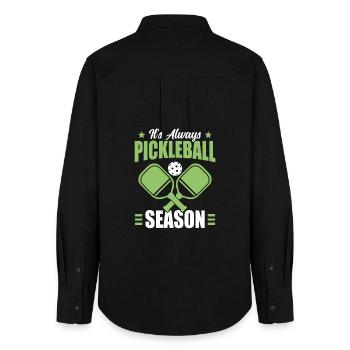 Pickleball Season Tournament Paddleball - Women's Oxford Shirt - black - Back - AI Model Female 172 light (172cm)