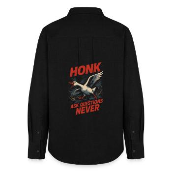 Funny Gänse Meme Chaos Honk Zertifiziert Albern - Frauen Oxford Hemd - Schwarz - Hinten - AI Model Female 172 light (172cm)