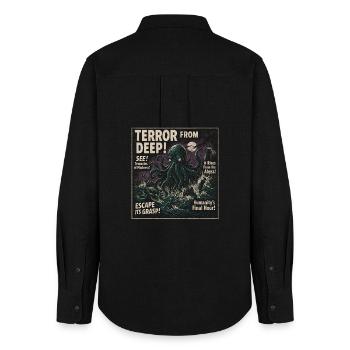 Terror From The Deep Kraken Movie Poster Halloween - Women's Oxford Shirt - black - Back - AI Model Female 172 light (172cm)