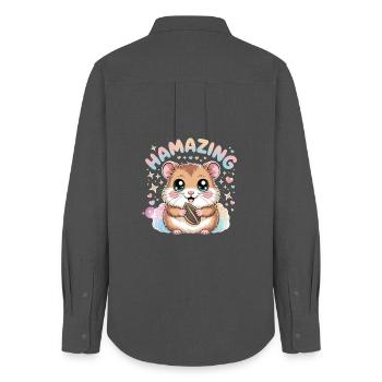 Hamazing Kawaii Hamster Samen Herzen - Frauen Oxford Hemd - Anthrazit - Hinten - AI Model Female 172 light (172cm)