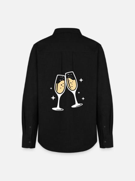 Sektglas Prosecco Sekt Alkohol Prost - Frauen Oxford Hemd - Schwarz