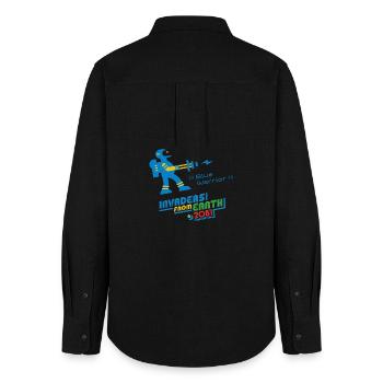 Invaders From Earth 2081 BLUE WARRIOR - Women's Oxford Shirt - black - Back - AI Model Female 172 light (172cm)