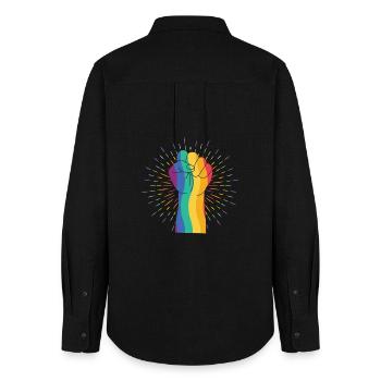 Regenbogenfist der Vielfalt - Frauen Oxford Hemd - Schwarz - Hinten - AI Model Female 172 light (172cm)
