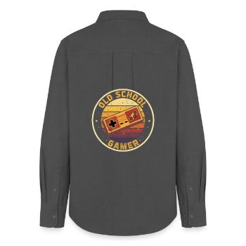 Old School Gamer Sunset Controller Retro Zocker - Women's Oxford Shirt - anthracite - Back - AI Model Female 172 light (172cm)
