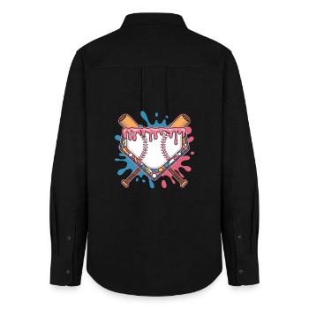 Baseball Homeplate with Batter and Colorful Splash - Women's Oxford Shirt - black - Back - AI Model Female 172 light (172cm)