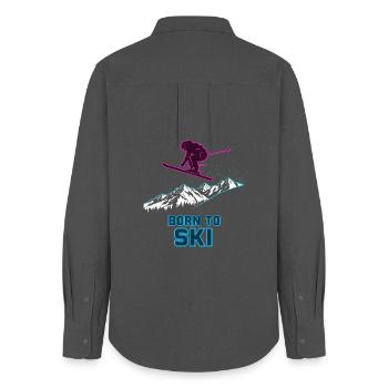 Ski Born To Ski Neon Freeride Spruch Berge - Frauen Oxford Hemd - Anthrazit - Hinten - AI Model Female 172 light (172cm)