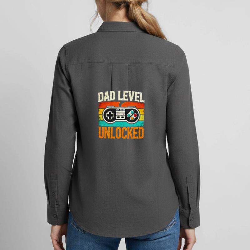 Papa Level freigeschaltet Retro Controller, Väter Frauen Oxford Hemd