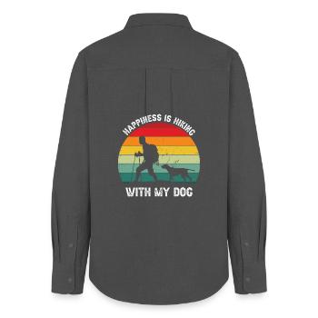 Le bonheur, c’est la randonnée avec mon chien trail adventure - Chemise Oxford Femme - charbon - Dos - AI Model Female 172 light (172cm)