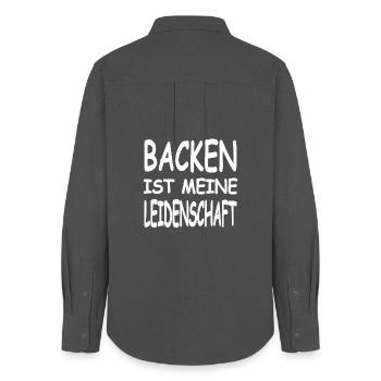 Backen - Frauen Oxford Hemd - Anthrazit - Hinten - AI Model Female 172 light (172cm)