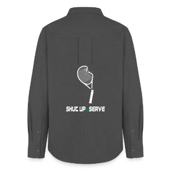 Shut Up & Serve – Lustiges Tennis Design - Frauen Oxford Hemd - Anthrazit - Hinten - AI Model Female 172 light (172cm)