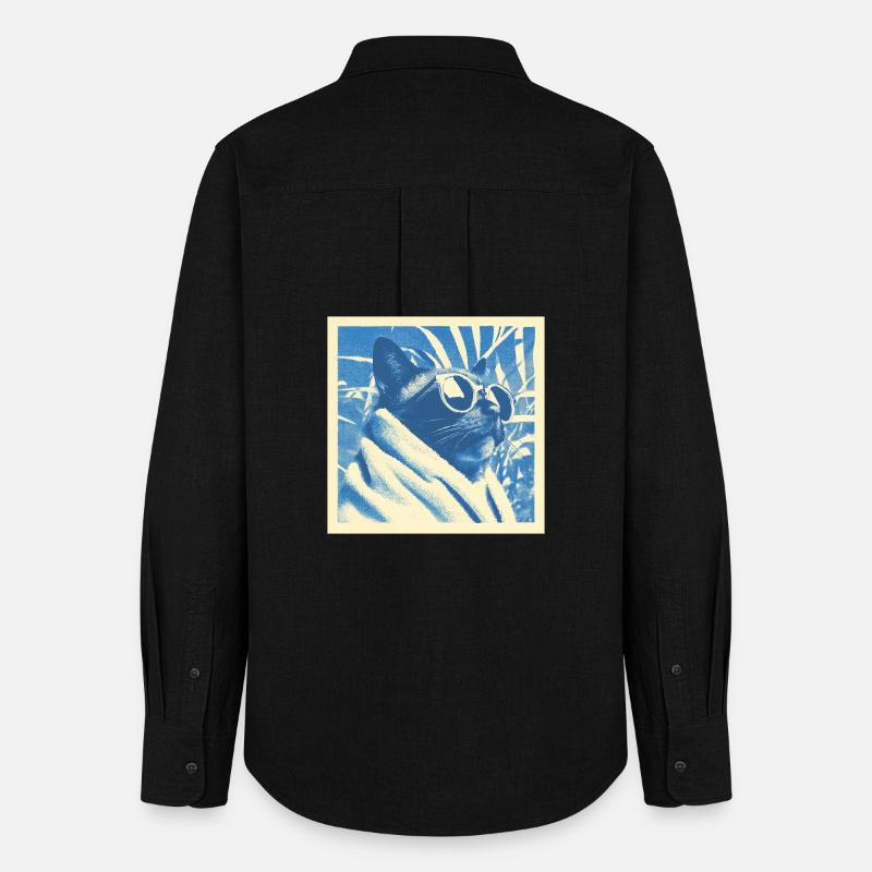 Cool Retro Cat Design - Frauen Oxford Hemd - Schwarz