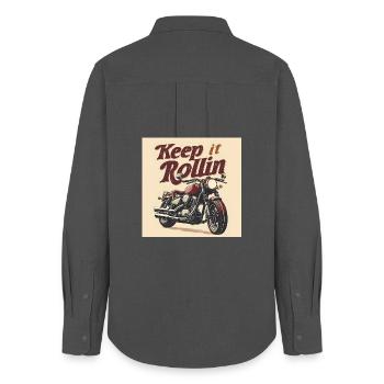 Keep it Rollin' – Typographie minimaliste - Chemise Oxford Femme - charbon - Dos - AI Model Female 172 light (172cm)