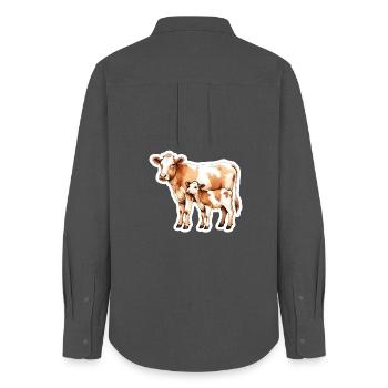 Kuhliebe – Mutter und Kalb - Frauen Oxford Hemd - Anthrazit - Hinten - AI Model Female 172 light (172cm)