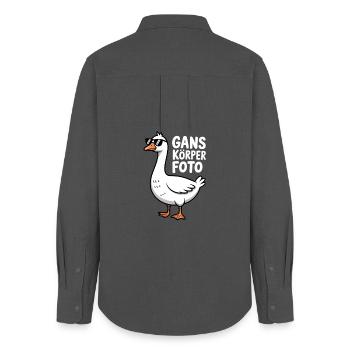 Ganskörperfoto Lustige Gans Wortspiel - Frauen Oxford Hemd - Anthrazit - Hinten - AI Model Female 172 light (172cm)
