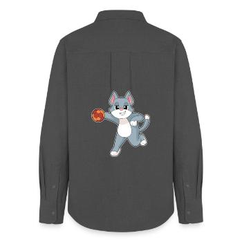 Cat Handball Player Handball - Women's Oxford Shirt - anthracite - Back - AI Model Female 172 light (172cm)