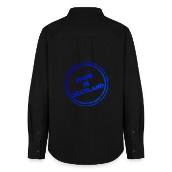 Made in Scotland Stamp Logo – Bold Blue Design - Women's Oxford Shirt - black - Back - AI Model Female 172 light (172cm)