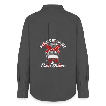 Fueled By Coffee And True Crime Fans - Women's Oxford Shirt - anthracite - Back - AI Model Female 172 light (172cm)
