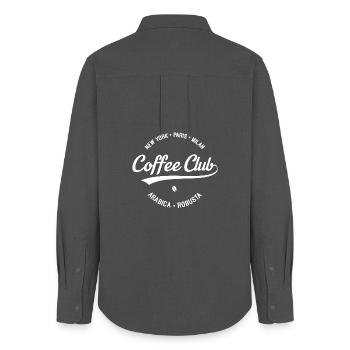 Coffee Club New York Paris Milan Arabica Robusta - Chemise Oxford Femme - charbon - Dos - AI Model Female 172 light (172cm)