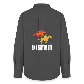 And They're Off Retro Horse Racing Start - Women's Oxford Shirt - anthracite - Back - AI Model Female 172 light (172cm)