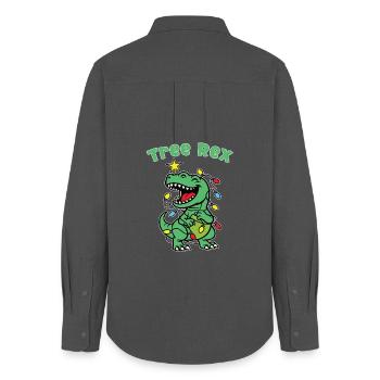 Stylish print with "Tree Rex" Dino Christmas tree - Women's Oxford Shirt - anthracite - Back - AI Model Female 172 light (172cm)