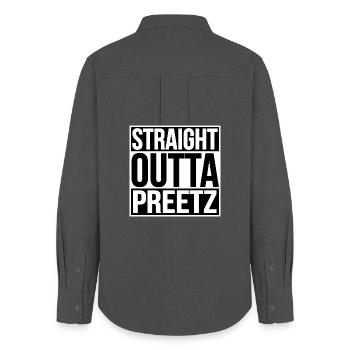 STRAIGHT OUTTA PREETZ - Women's Oxford Shirt - anthracite - Back - AI Model Female 172 light (172cm)