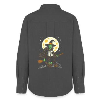 Witch Costume Halloween Creepy Broom Moon Carnival - Women's Oxford Shirt - anthracite - Back - AI Model Female 172 light (172cm)