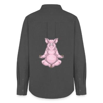 Pig Yoga Fitness Méditation - Chemise Oxford Femme - charbon - Dos - AI Model Female 172 light (172cm)