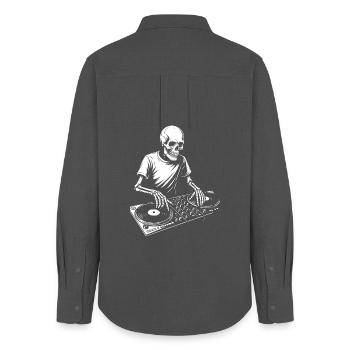 DJ squelette aux platines - Chemise Oxford Femme - charbon - Dos - AI Model Female 172 light (172cm)
