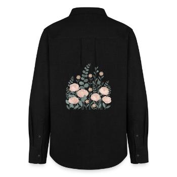 Boho Flowers – Blooming Harmony - Women's Oxford Shirt - black - Back - AI Model Female 172 light (172cm)
