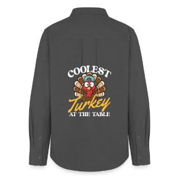 Coolest Turkey At The Table Funny Fall - Women's Oxford Shirt - anthracite - Back - AI Model Female 172 light (172cm)