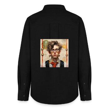 Junger Mann im Vintage-Stil Brille wirres Haar  - Frauen Oxford Hemd - Schwarz - Hinten - AI Model Female 172 light (172cm)