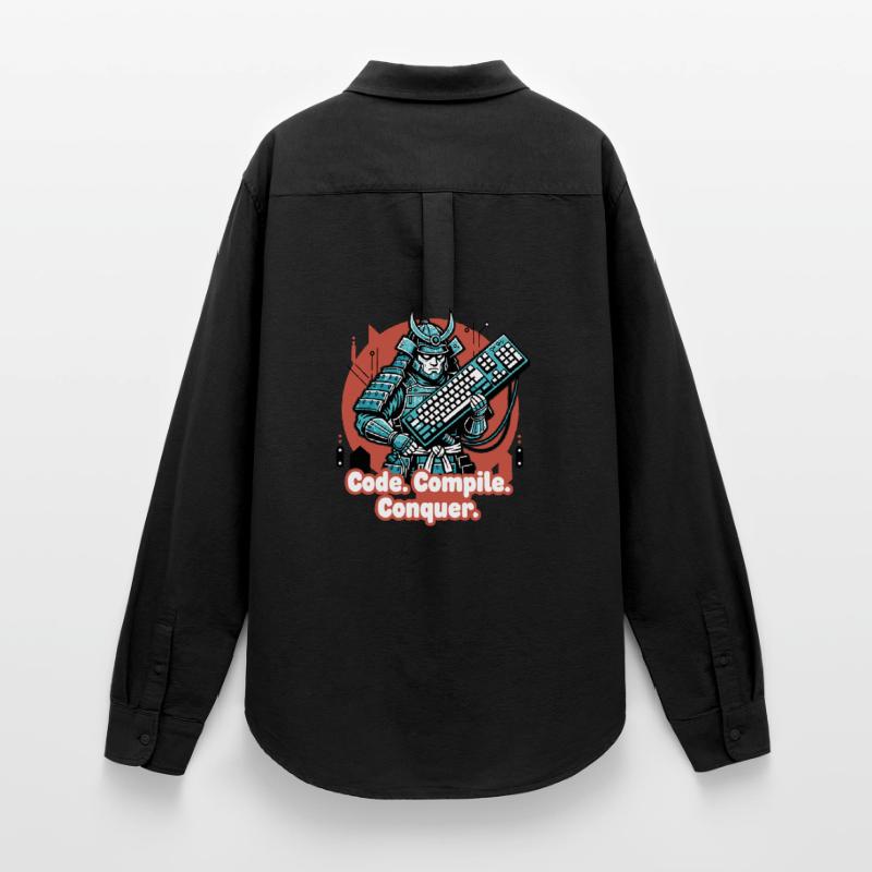 Code Battle Samurai with Keyboard Women's Oxford Shirt