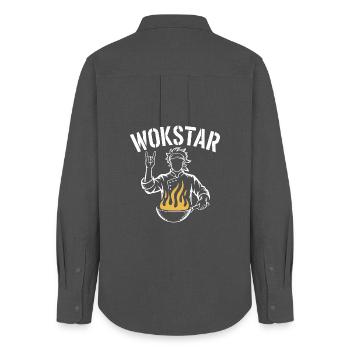 Wok et Rock Wokstar Wok Funny Wok Cooking - Chemise Oxford Femme - charbon - Dos - AI Model Female 172 light (172cm)